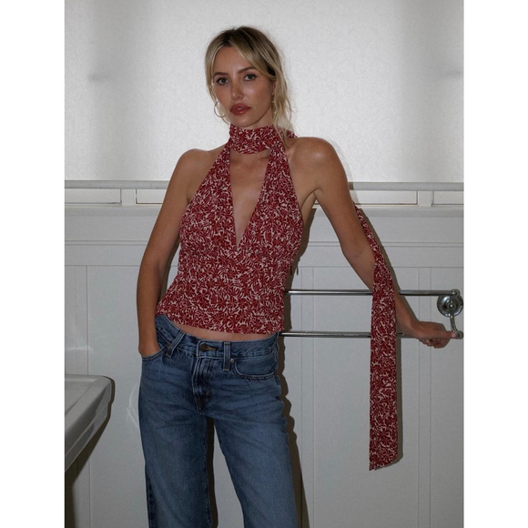 Gianni Bini Tops - Gianni Bini Cyd Morris x Dillards Red Printed Halter Top Size 2